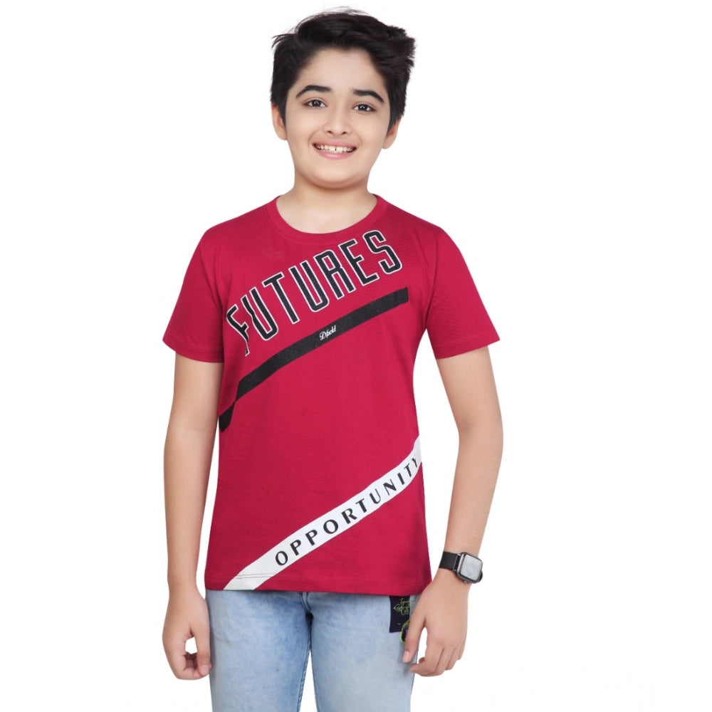 Generic Boy's Cotton Grapic Printed Round Neck T-Shirt (Marron) Main image