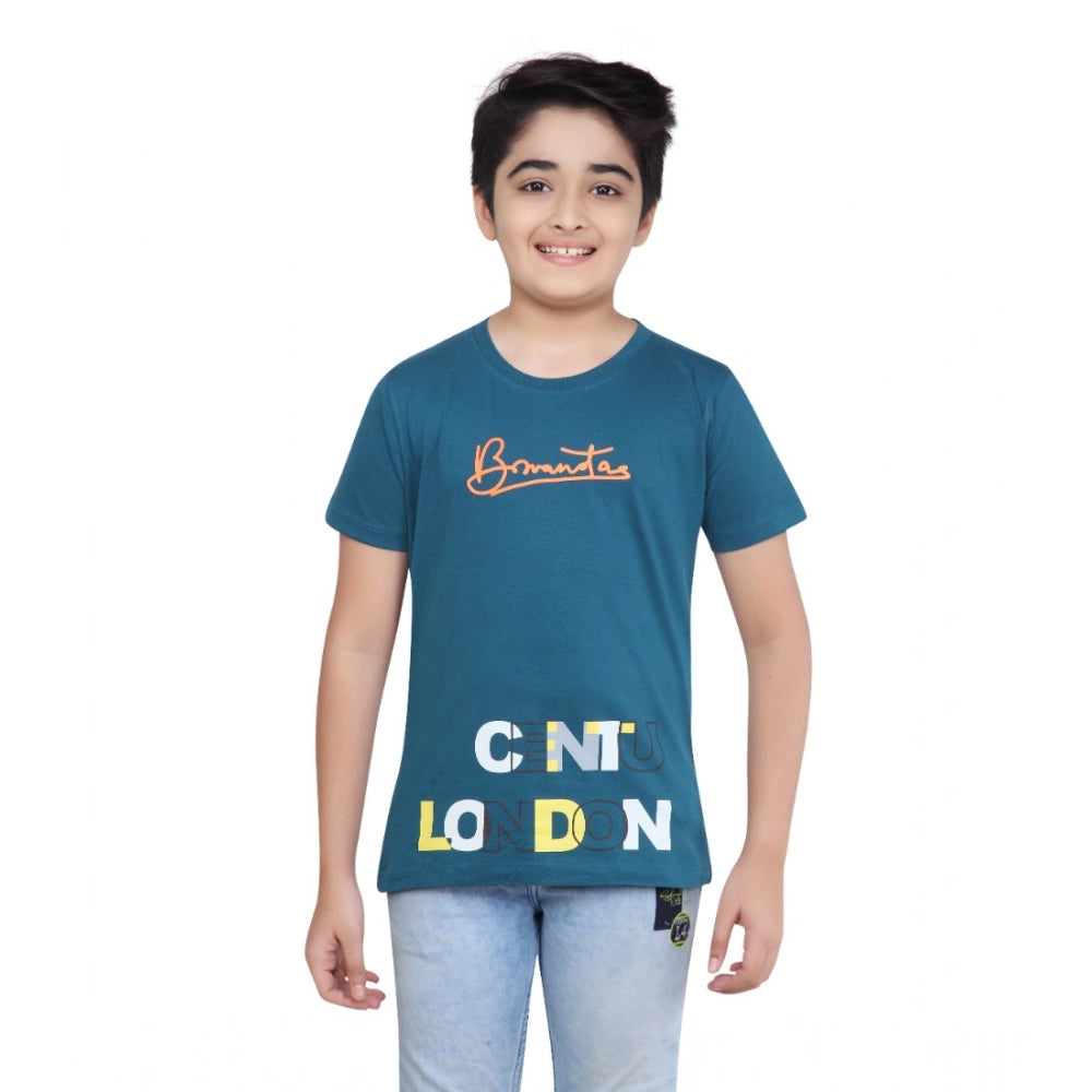 Generic Boy's Cotton Grapic Printed Round Neck T-Shirt (Teal Green) Main image