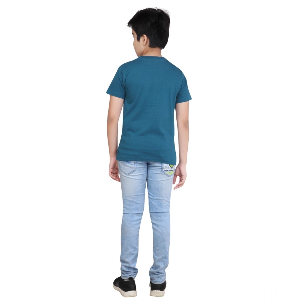 Generic Boy's Cotton Grapic Printed Round Neck T-Shirt (Teal Green) Secondary image