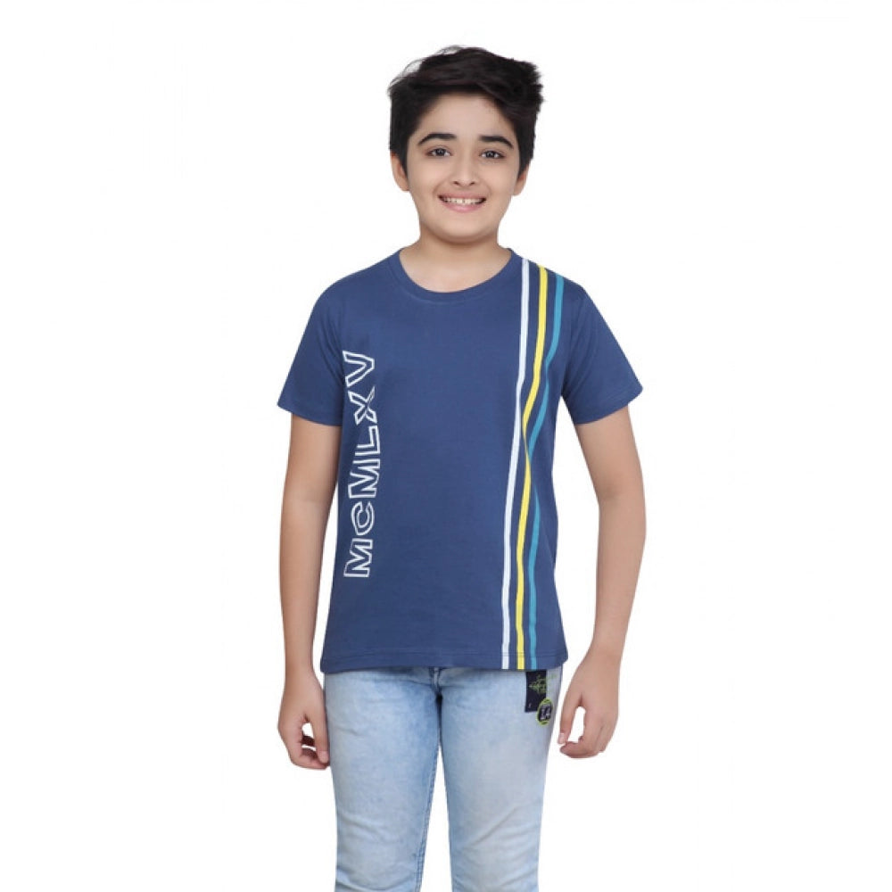 Generic Boy's Cotton Grapic Printed Round Neck T-Shirt (Blue) Main image