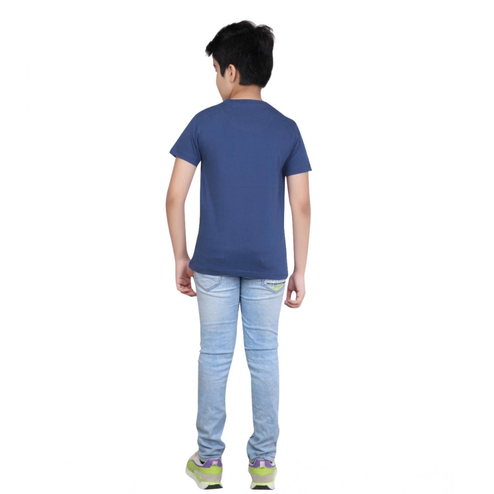 Generic Boy's Cotton Grapic Printed Round Neck T-Shirt (Blue) Secondary image