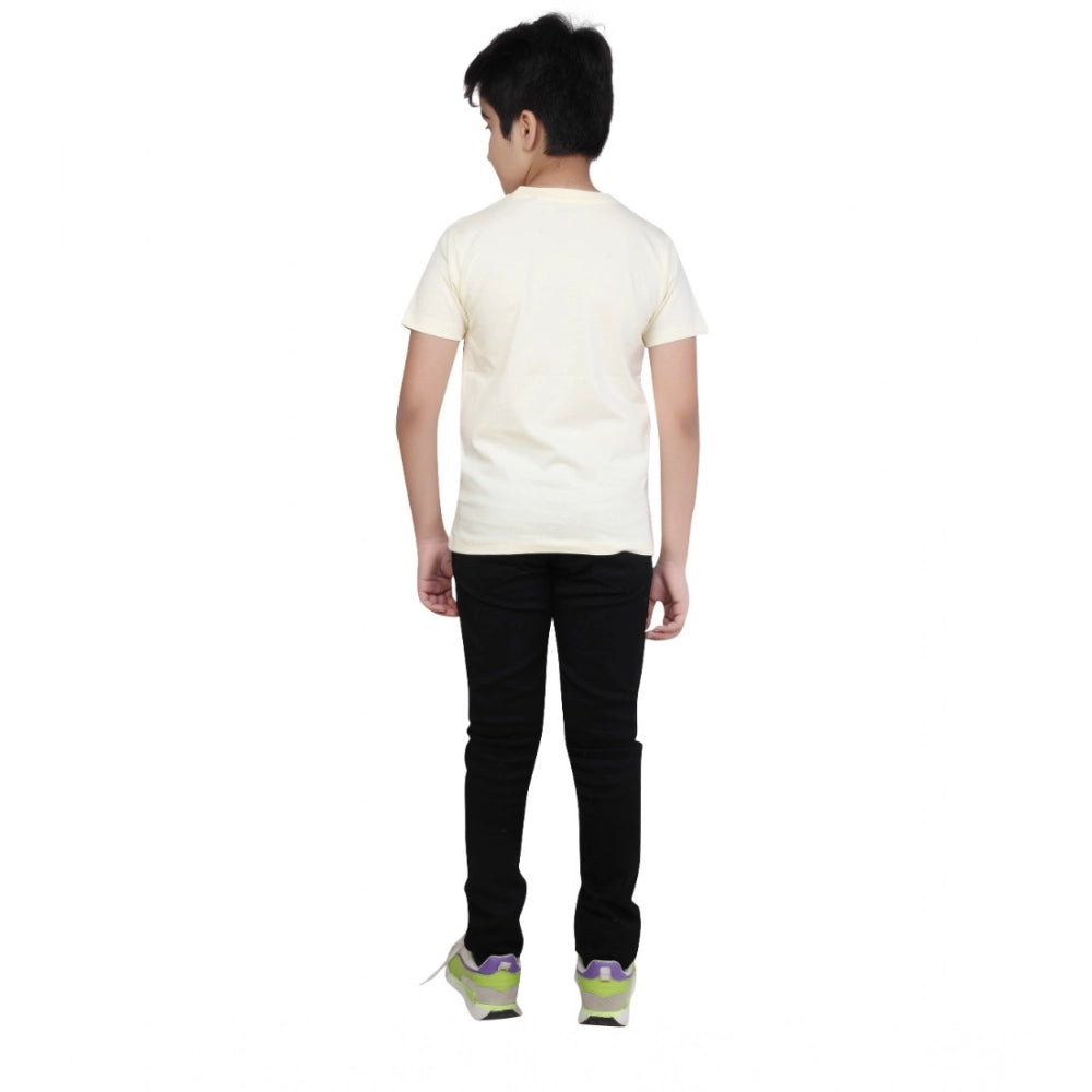 Generic Boy's Cotton Grapic Printed Round Neck T-Shirt (Beige ) Secondary image