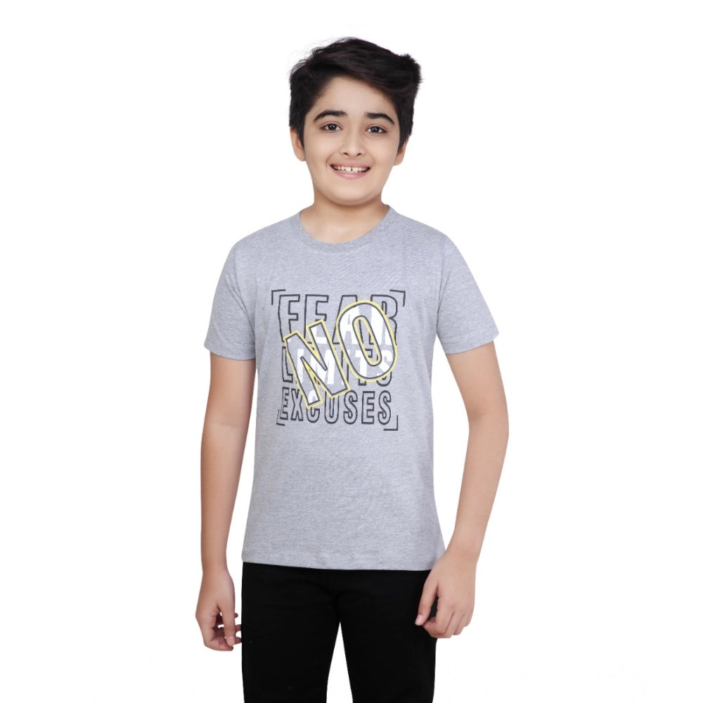 Generic Boy's Cotton Grapic Printed Round Neck T-Shirt (Grey Melange) Main image