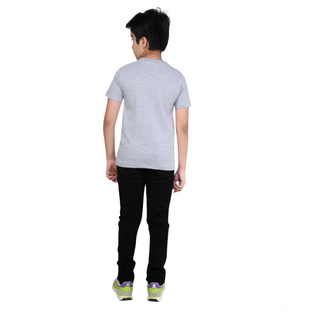 Generic Boy's Cotton Grapic Printed Round Neck T-Shirt (Grey Melange) Secondary image