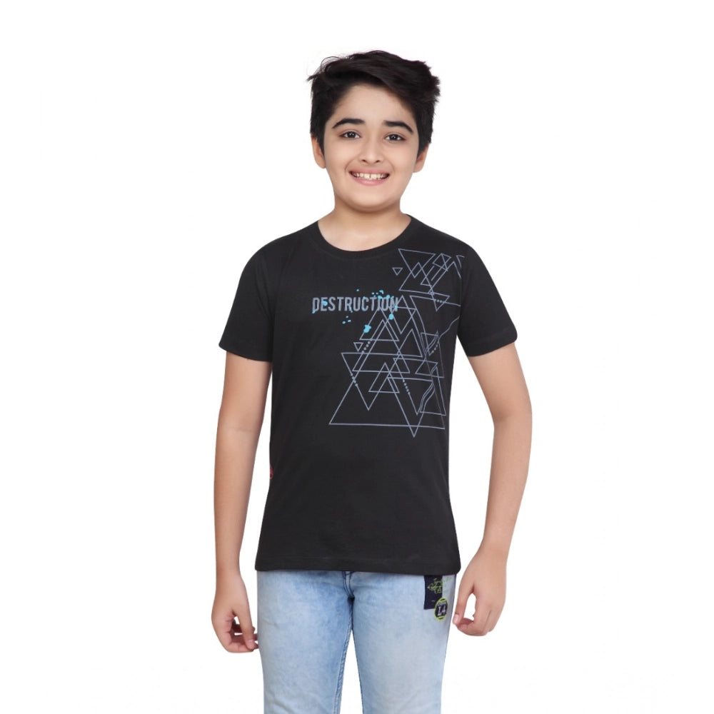 Generic Boy's Cotton Grapic Printed Round Neck T-Shirt (Black) Main image