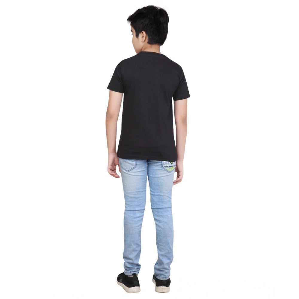 Generic Boy's Cotton Grapic Printed Round Neck T-Shirt (Black) Secondary image