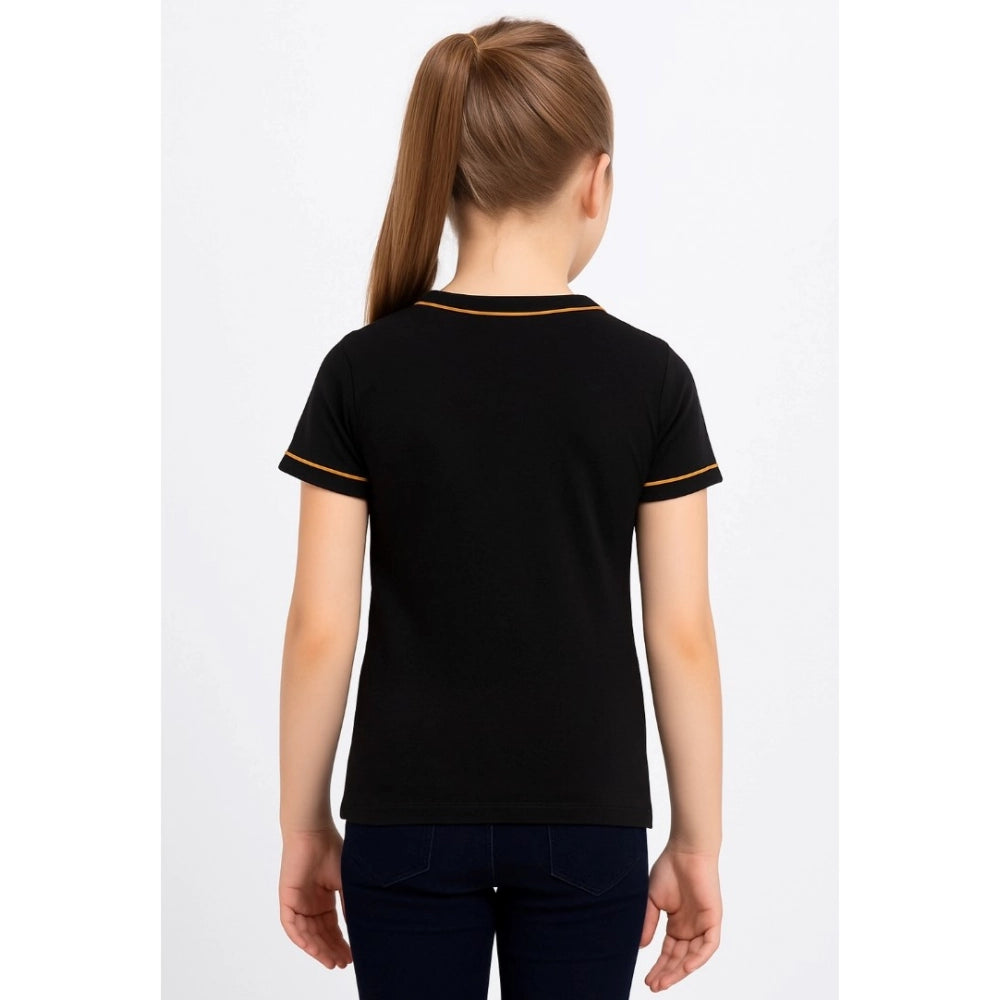 Generic Girl's Cotton Printeded Round Neck T-Shirt (Black) Secondary image