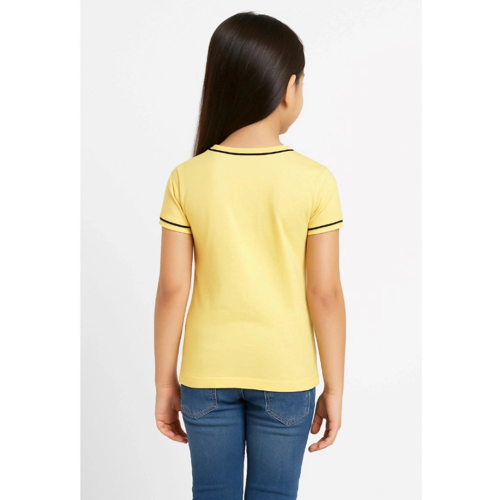 Generic Girl's Cotton Printeded Round Neck T-Shirt (Yellow) Secondary image