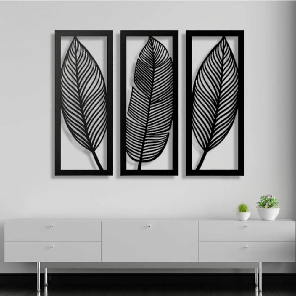 Generic Wooden 3 Pieces Leaf Wall Art Panel Frame for Home Decor Main image