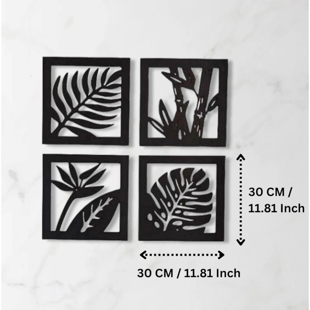 Generic 7 Decore Wooden 4 Pieces Square Tree Leaf Wall Art Panel Frame – Black (Big Size) Secondary image