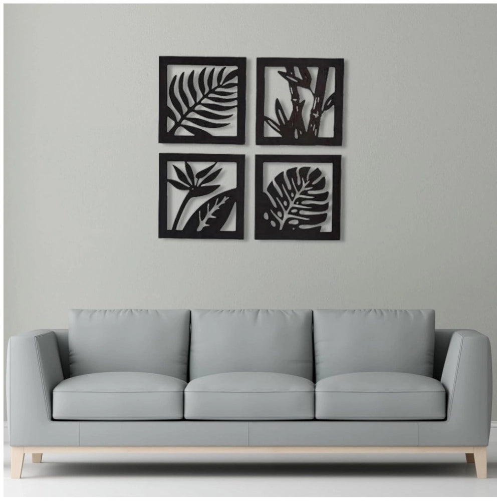 Generic 7 Decore Wooden 4 Pieces Square Tree Leaf Wall Art Panel Frame – Black (Big Size) Main image