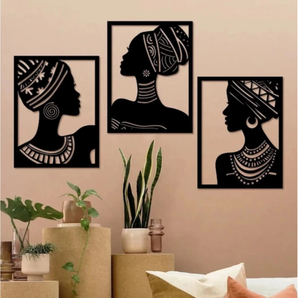 Generic African Elegance Wooden Wall Decor – Set of 3 Panels (Black) Main image