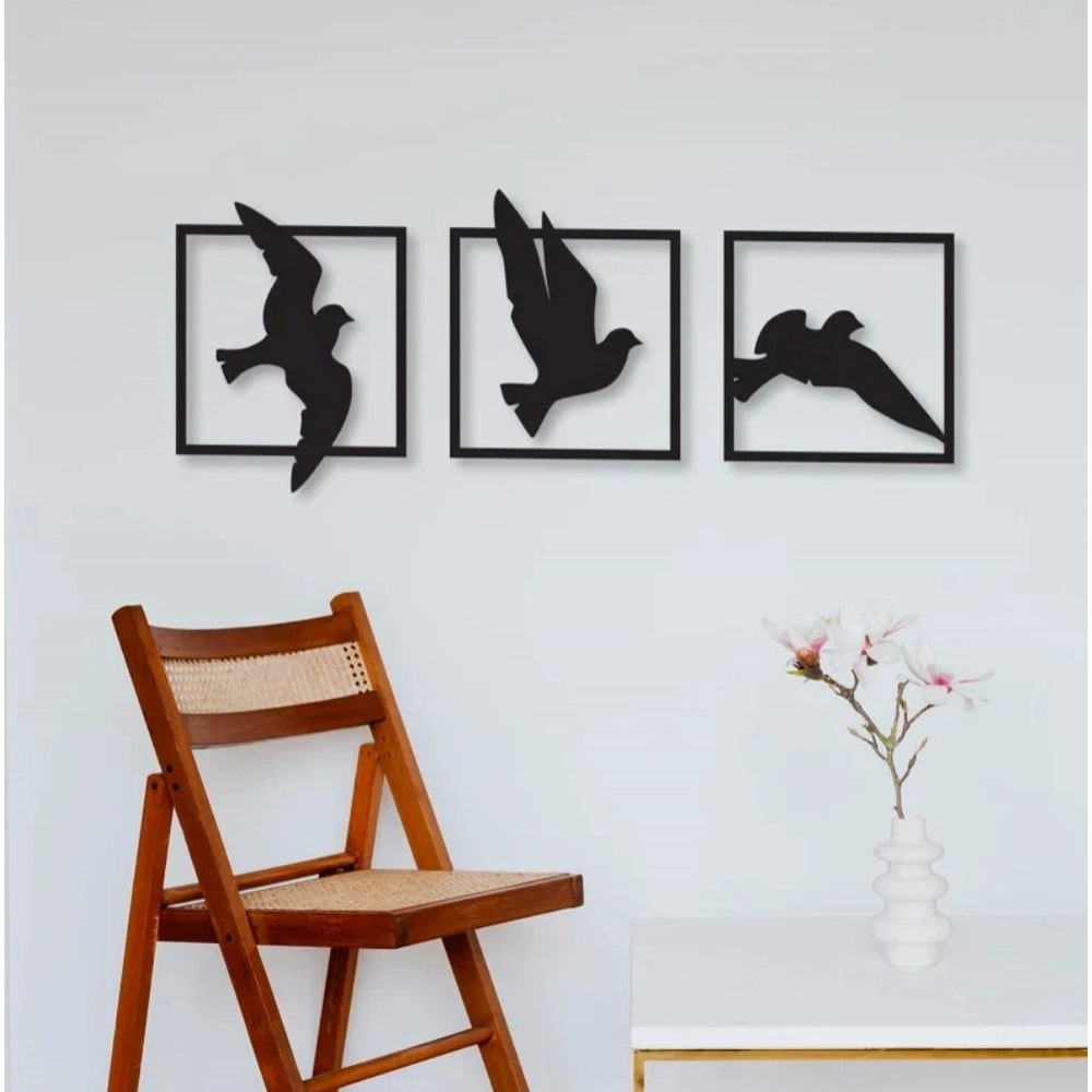 Generic Birds in Frame Wooden Wall Decor – Set of 3 Panels (Black) Main image