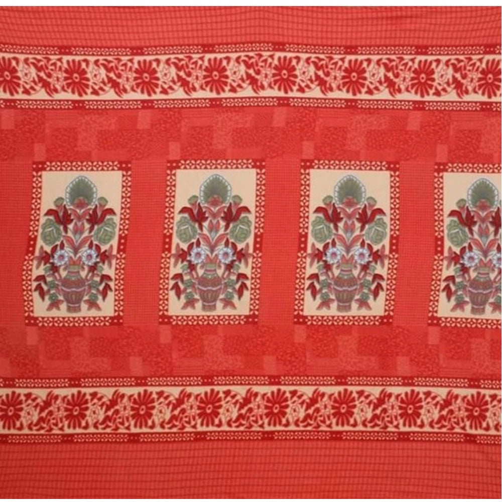 Generic Fleece Floral Printed Double Polar Warm Bedsheet with 2 Pillow Cover (Red) Secondary image