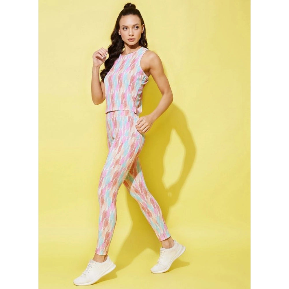 Generic Women's Polyester Lycra Printed Sleeveless Active Wear (Multicolor) Secondary image