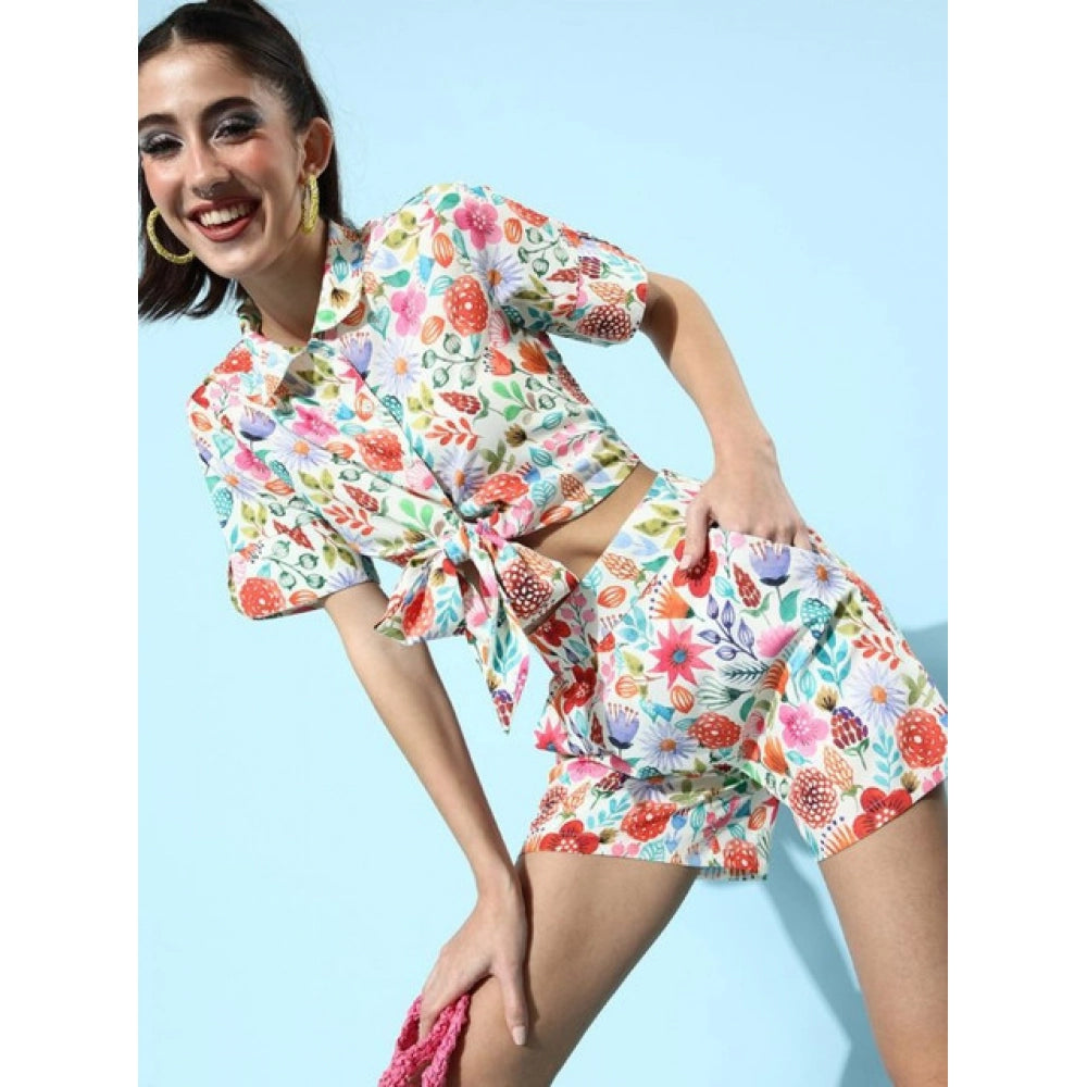 Generic Women's Polyester Floral Short Sleeve Co-Ord Set (Multicolor) Secondary image