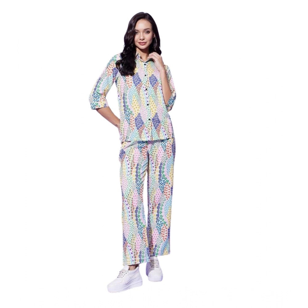 Generic Women's Polyester Floral 3-4th Sleeve Co-Ord Set (Multicolor) Main image