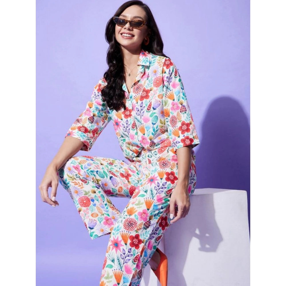 Generic Women's Polyester Floral 3-4th Sleeve Co-Ord Set (Multicolor) Secondary image