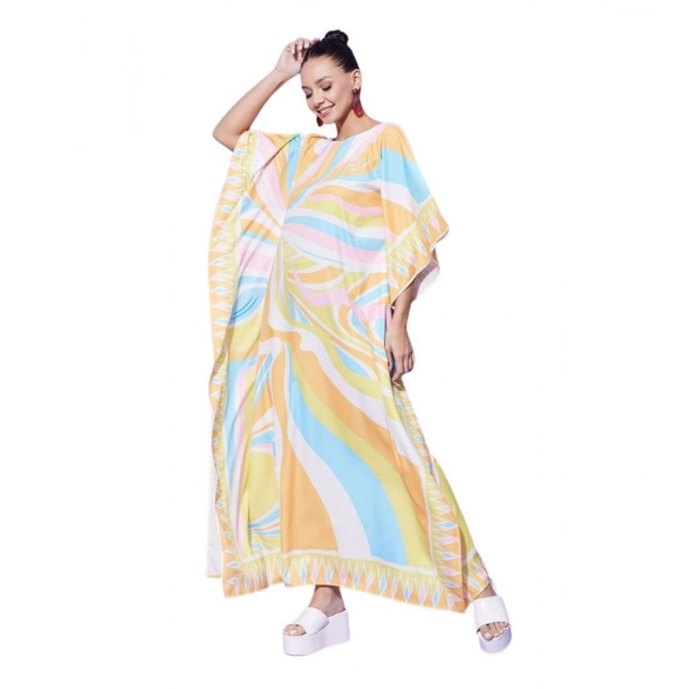 Generic Women's Satin Colour Blocking Kaftan Dress (Multicolor) Main image