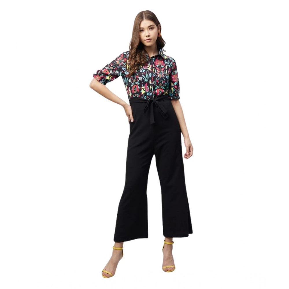 Generic Women's Polyester Floral Short Sleeve Jumpsuit (Multicolor) Main image