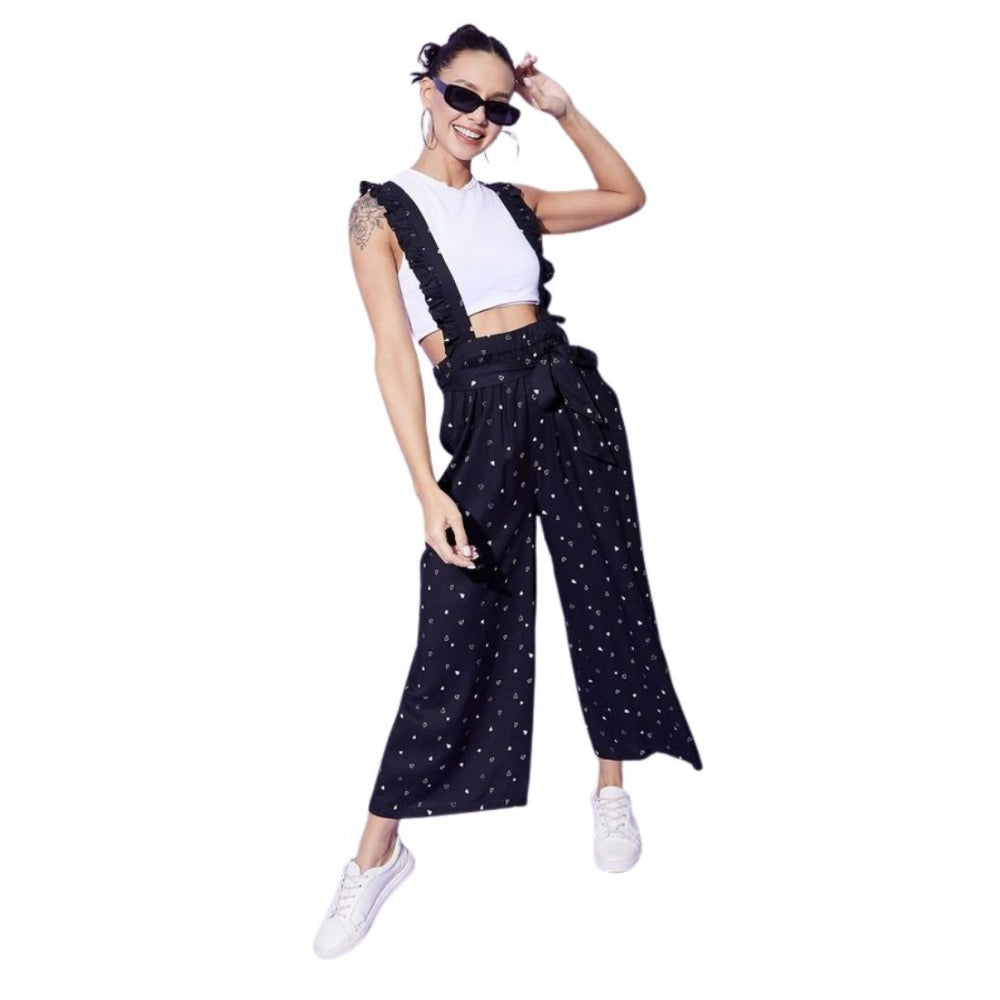 Generic Women's Rayon Pinafore Shoulder Straps Jumpsuit (Black) Main image