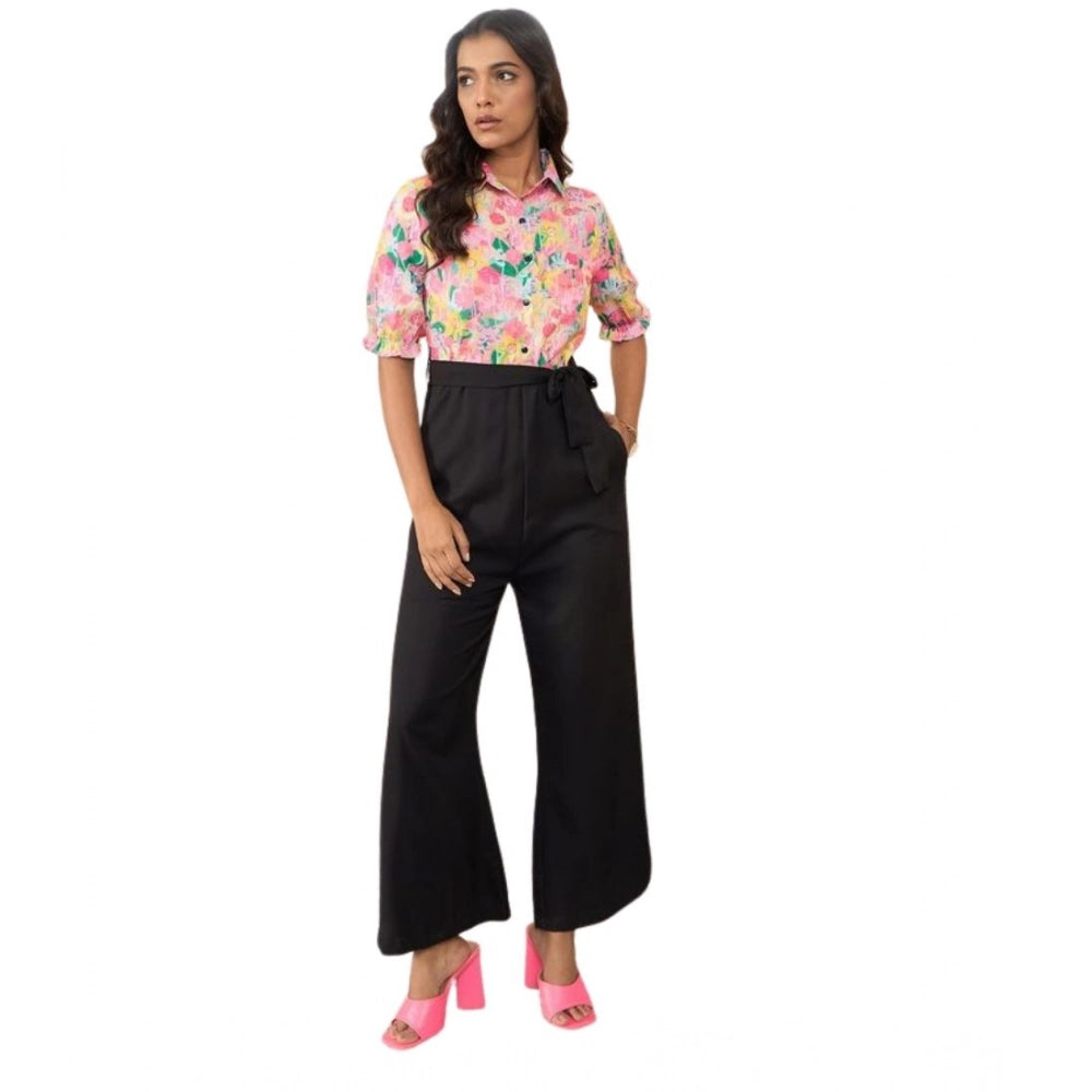 Generic Women's Polyester Floral Half Sleeves Jumpsuit (Multicolor) Main image