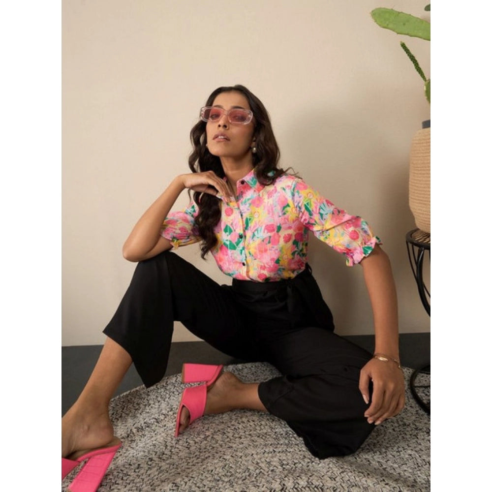 Generic Women's Polyester Floral Half Sleeves Jumpsuit (Multicolor) Secondary image