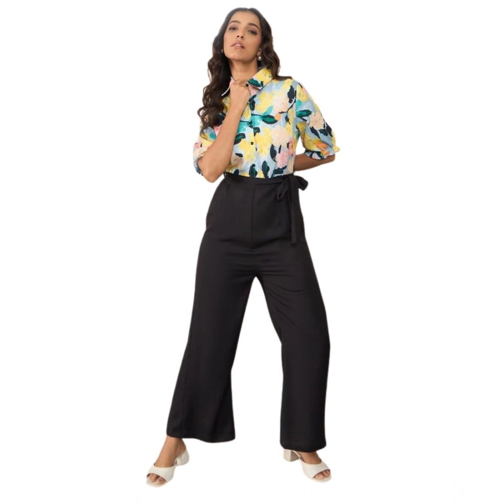 Generic Women's Polyester Floral Half Sleeves Jumpsuit (Multicolor) Main image