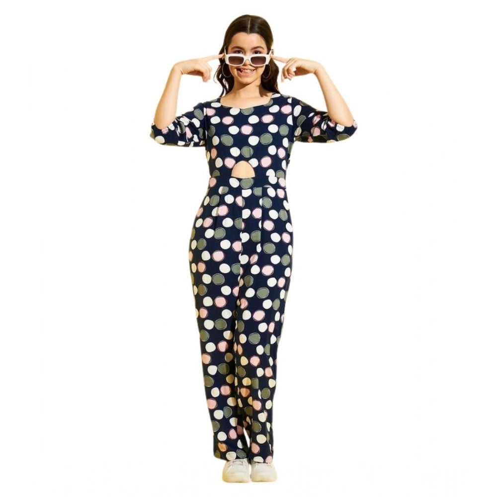 Generic Girl's Cotton Polka 3-4th Sleeve Jumpsuit (Multicolor) Main image