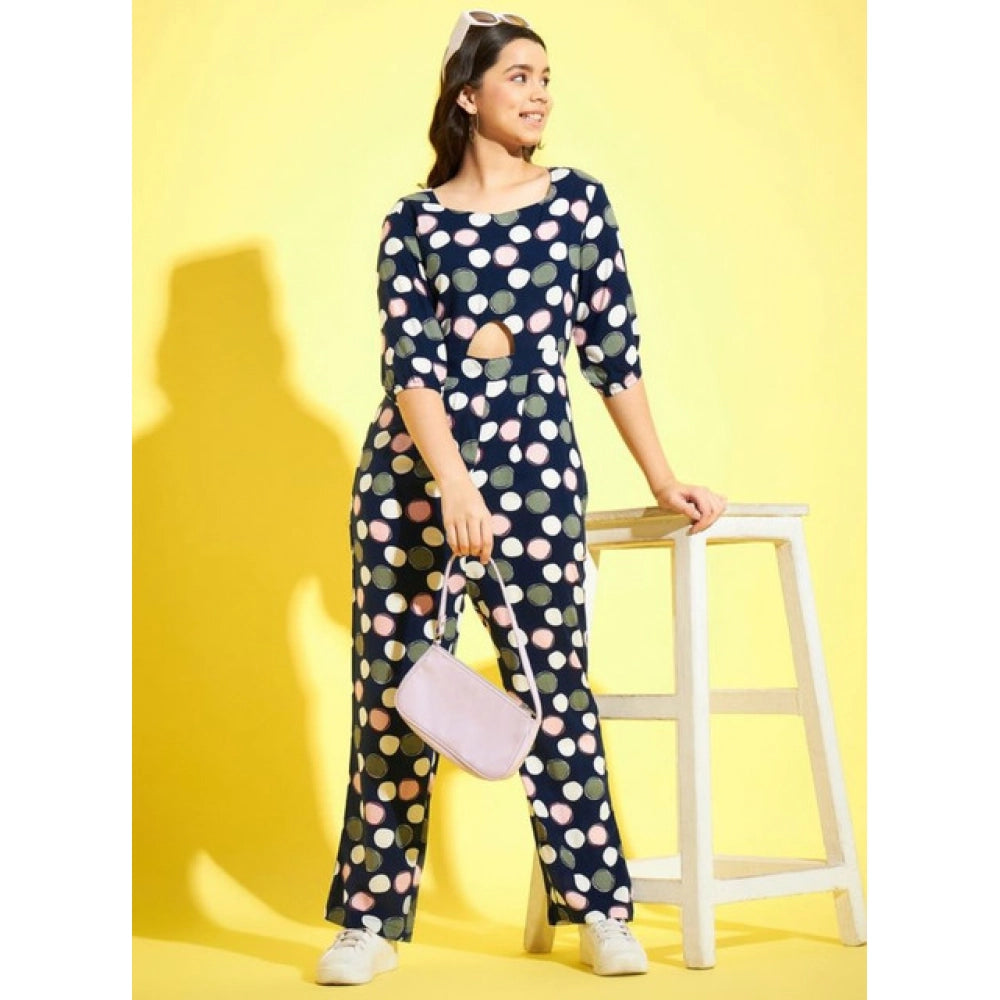 Generic Girl's Cotton Polka 3-4th Sleeve Jumpsuit (Multicolor) Secondary image