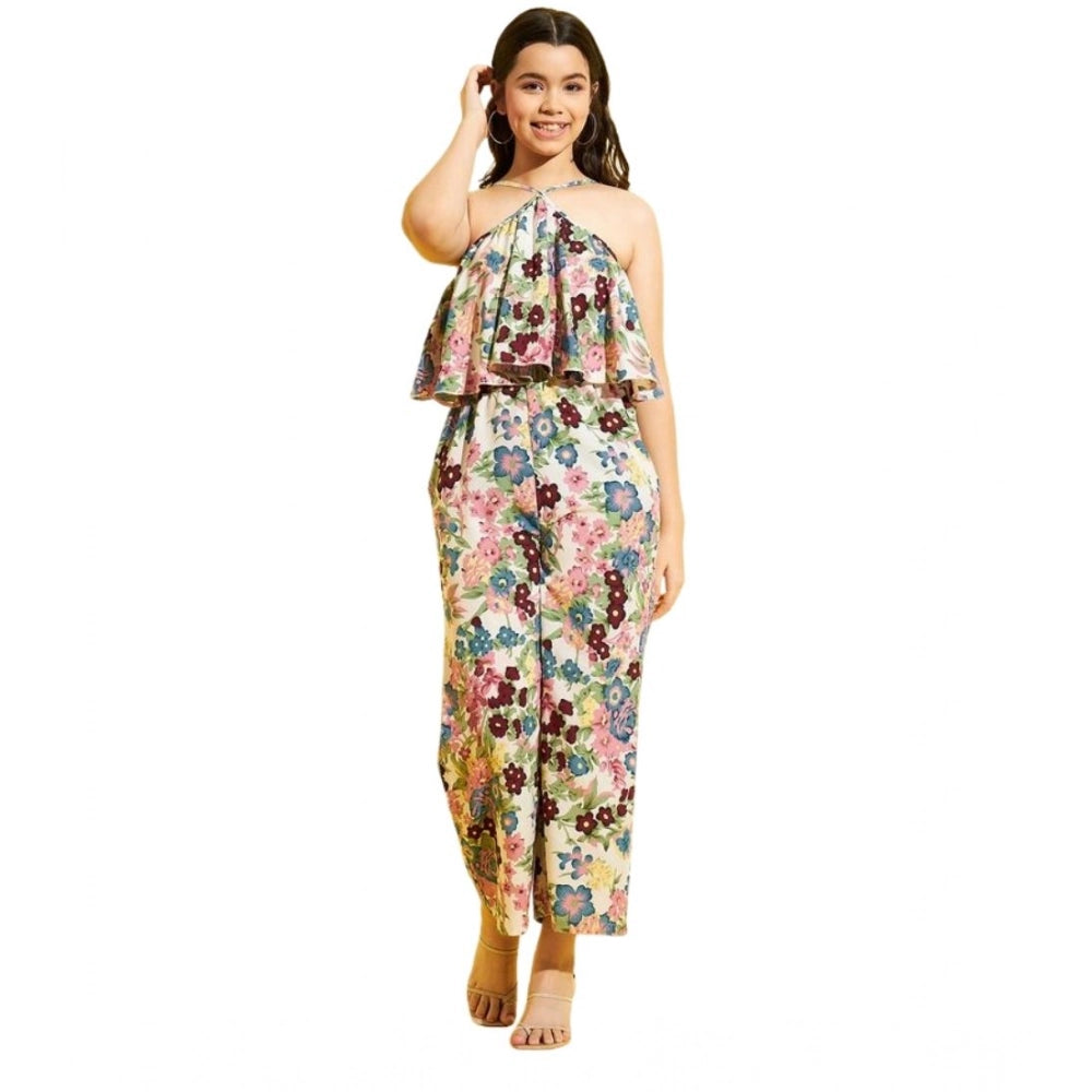 Generic Girl's Polyester Crepe Floral Sleeveless Jumpsuit (Multicolor) Main image