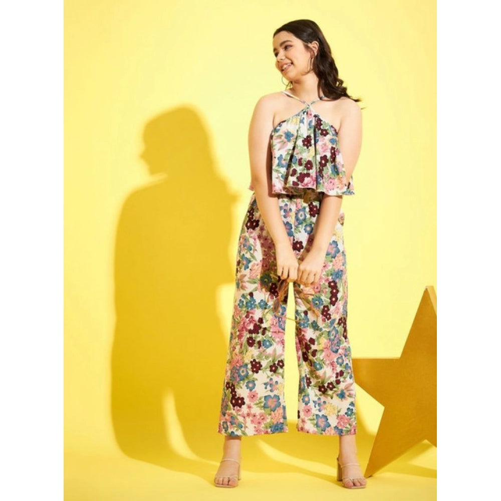 Generic Girl's Polyester Crepe Floral Sleeveless Jumpsuit (Multicolor) Secondary image