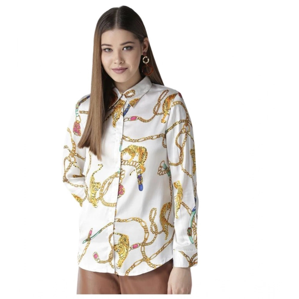 Generic Women's Satin Printed Long Sleeves Shirt (White-Gold) Main image