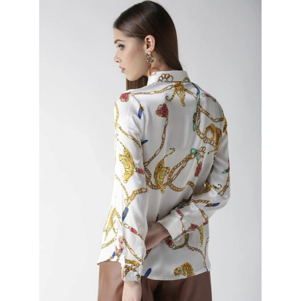 Generic Women's Satin Printed Long Sleeves Shirt (White-Gold) Secondary image