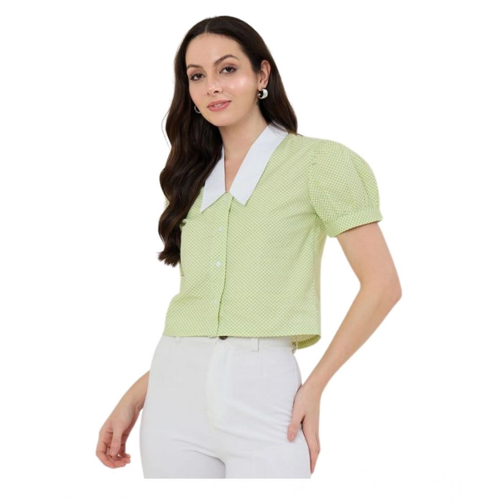 Generic Women's Cotton Striped Half Sleeve Shirt (Green - White) Main image