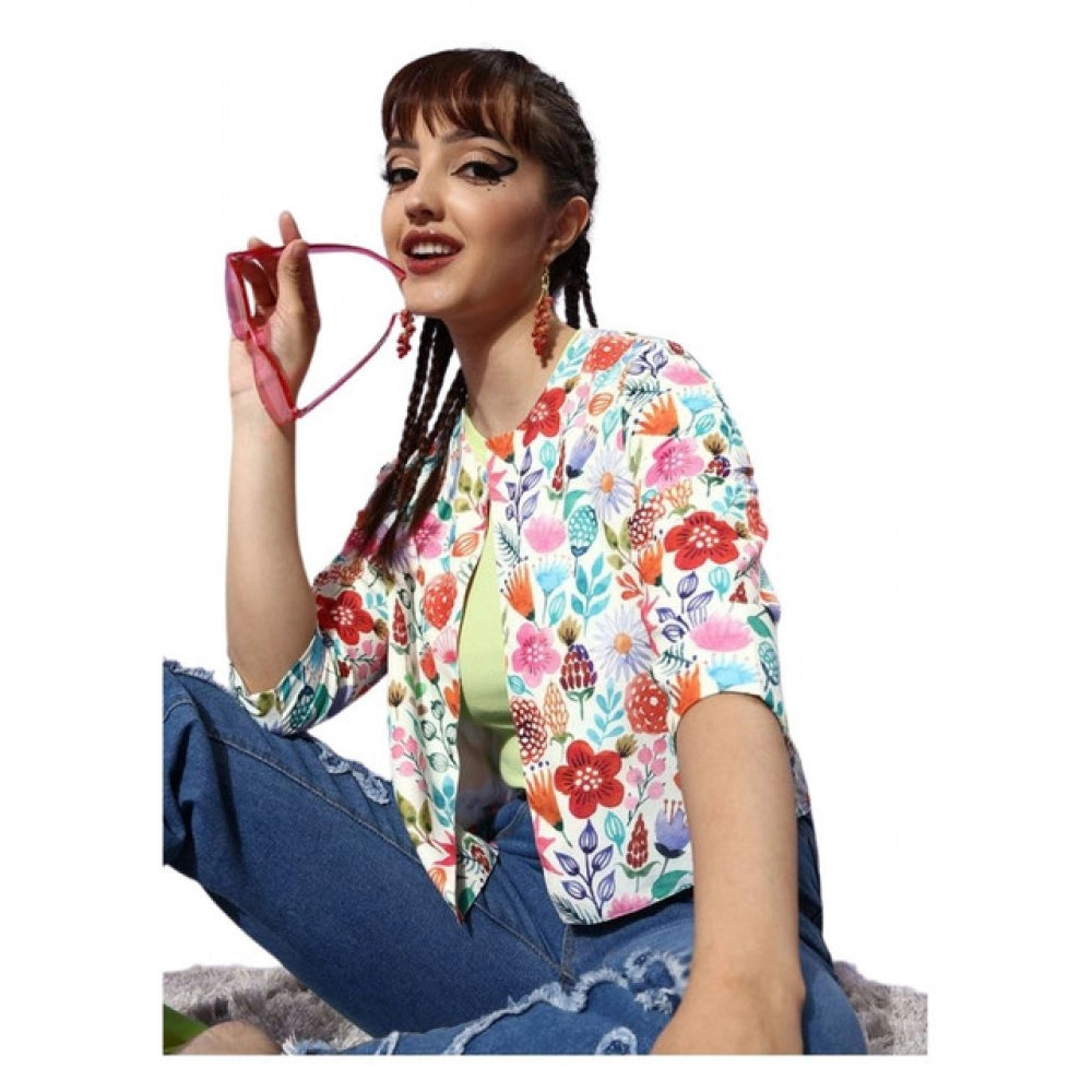 Generic Women's Polyester Floral 3-4th Sleeves Shrug (Multicolor)