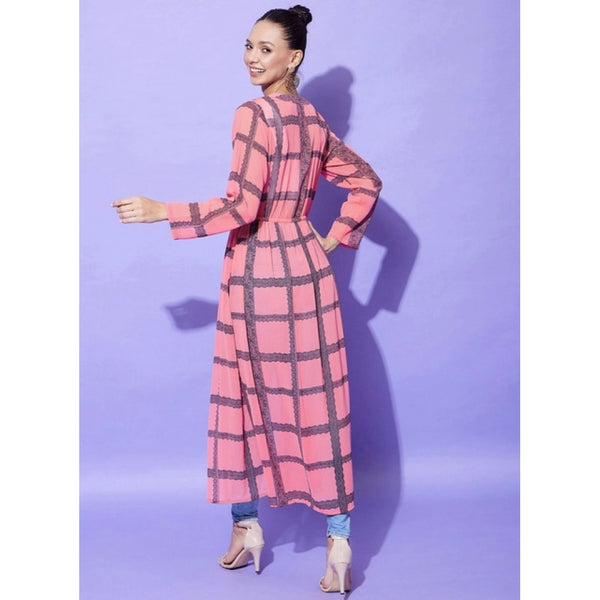 Generic Women's Polyester Check Long Sleeves Shrug (Pink)