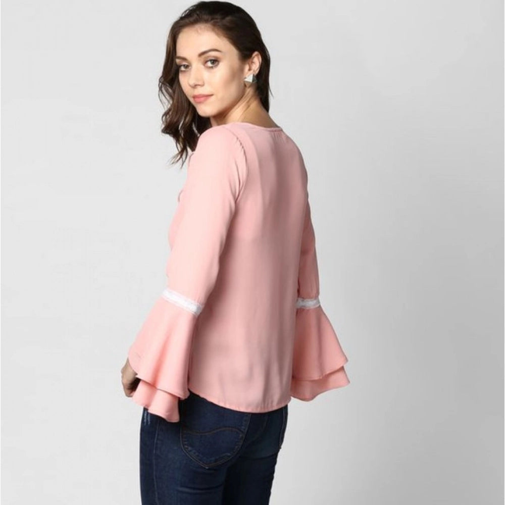 Generic Women's Polyester Solid Bell Sleeve Top (Pink) Secondary image