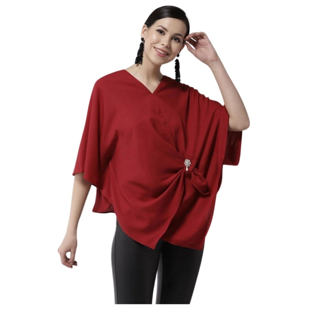 Generic Women's Polyester Solid Cape Sleeve Top (Red) Main image