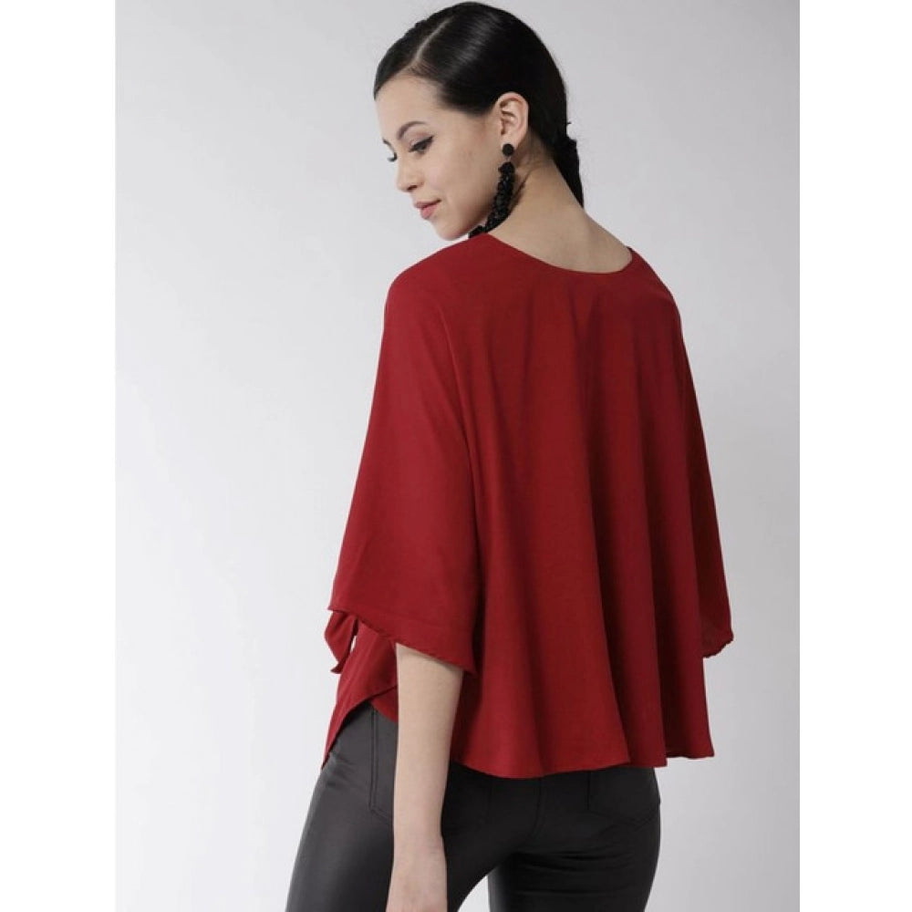 Generic Women's Polyester Solid Cape Sleeve Top (Red) Secondary image