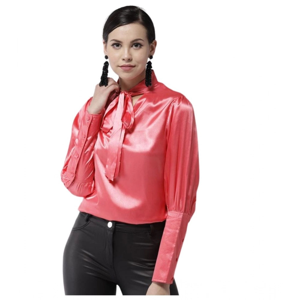 Generic Women's Polyester Solid Long Sleeves Top (Coral) Main image