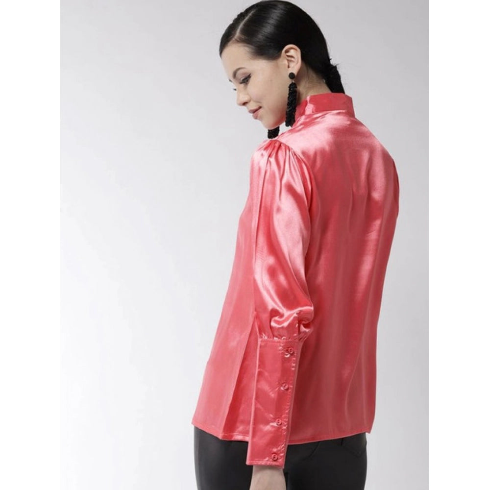 Generic Women's Polyester Solid Long Sleeves Top (Coral) Secondary image