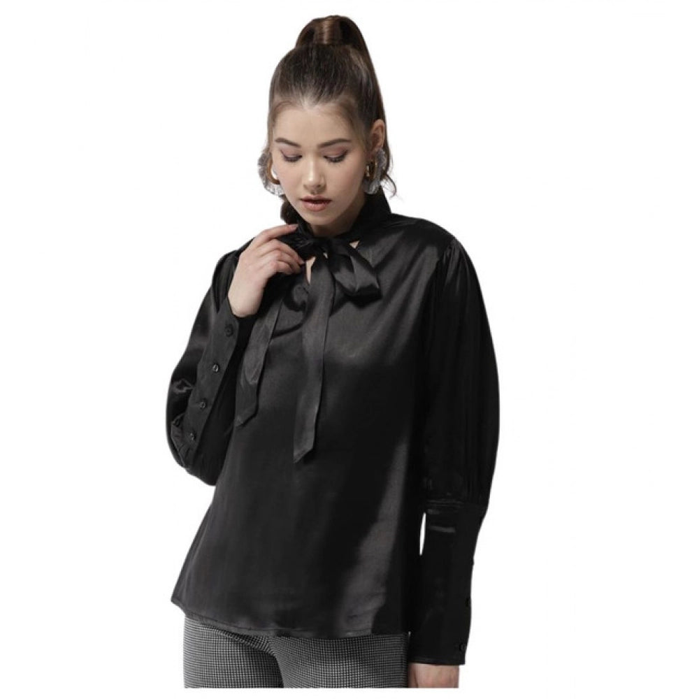 Generic Women's Polyester Solid Long Sleeves Top (Black) Main image
