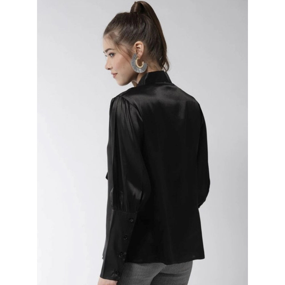 Generic Women's Polyester Solid Long Sleeves Top (Black) Secondary image