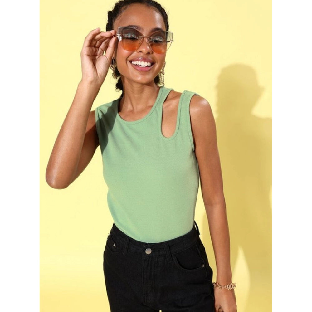 Generic Women's Polyester Lycra Solid Sleeveless Top (Green) Secondary image