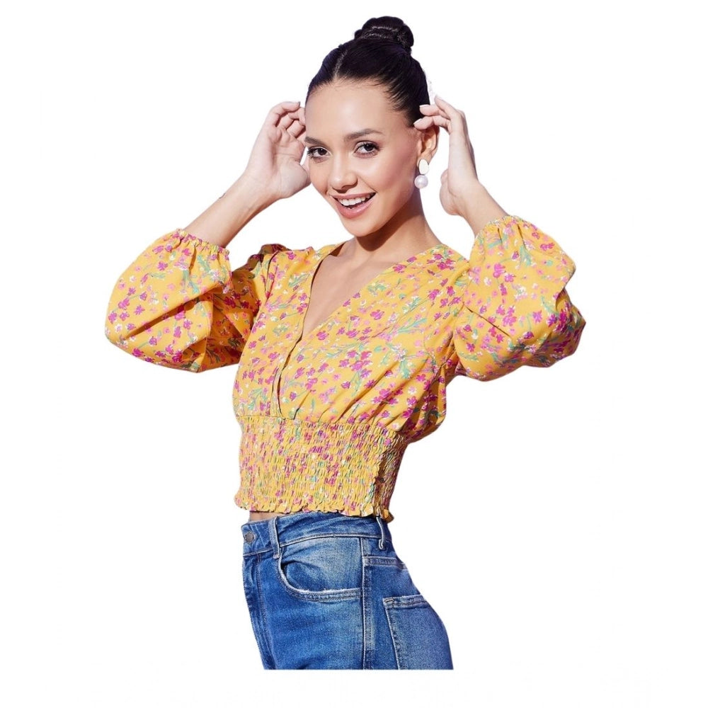 Generic Women's Polyester Floral Long Sleeves Top (Multicolor) Main image
