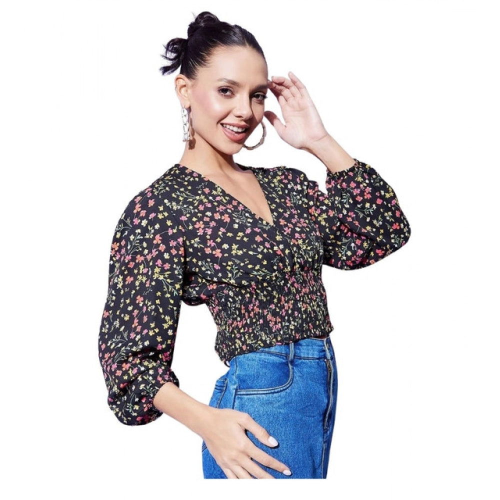 Generic Women's Polyester Floral Long Sleeves Top (Multicolor) Main image