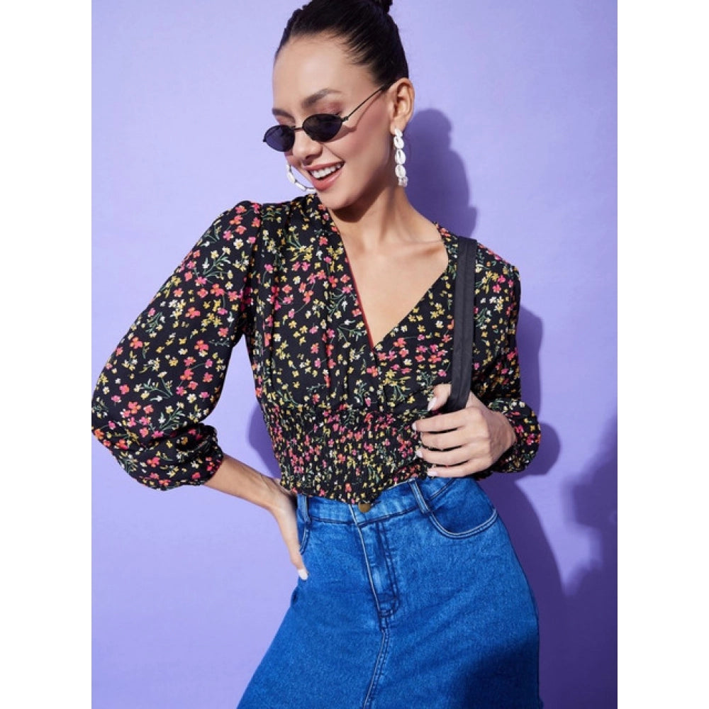 Generic Women's Polyester Floral Long Sleeves Top (Multicolor) Secondary image