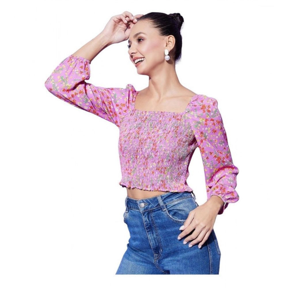 Generic Women's Polyester Floral Long Sleeves Top (Multicolor) Main image