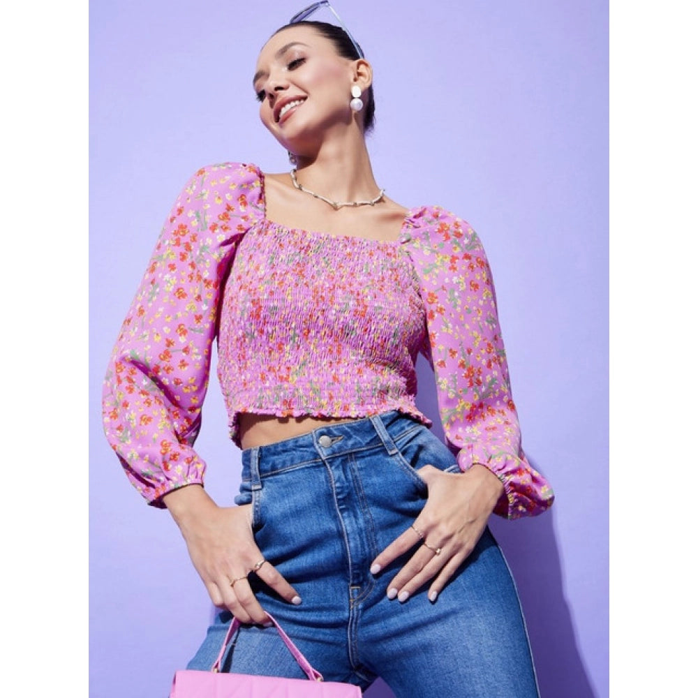 Generic Women's Polyester Floral Long Sleeves Top (Multicolor) Secondary image